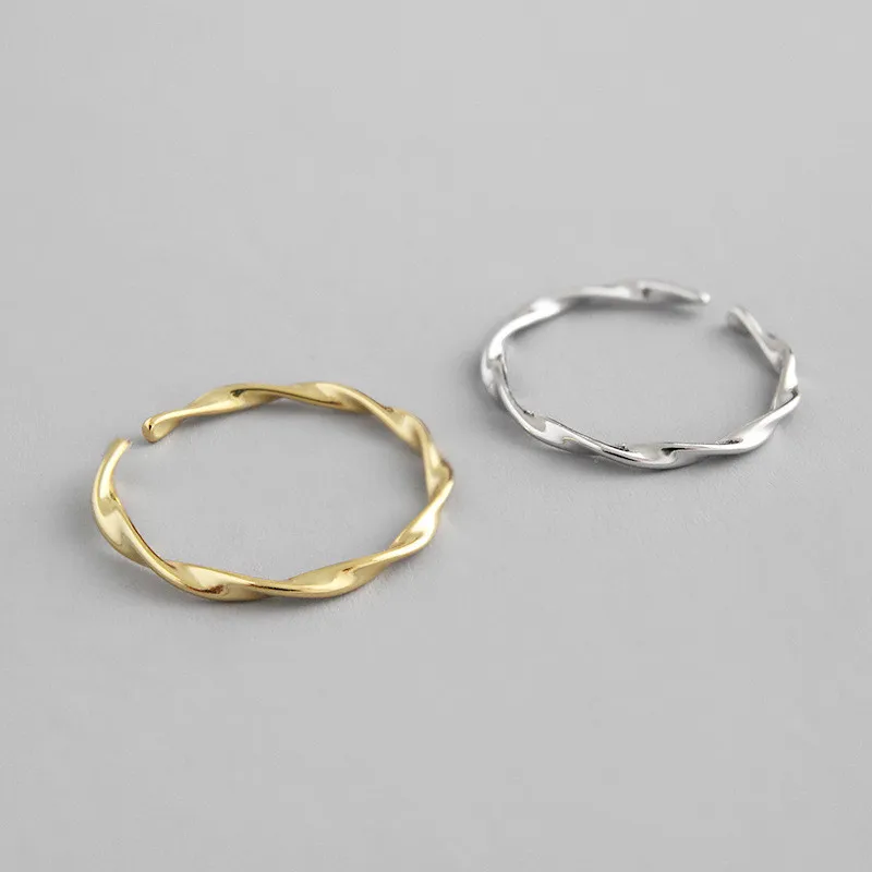 

DAIWUJAN 100% 925 Sterling Silver Simple Wave Twisted Thin Open Ring Adjustable Gold Tail Ring For Women Jewelry Female