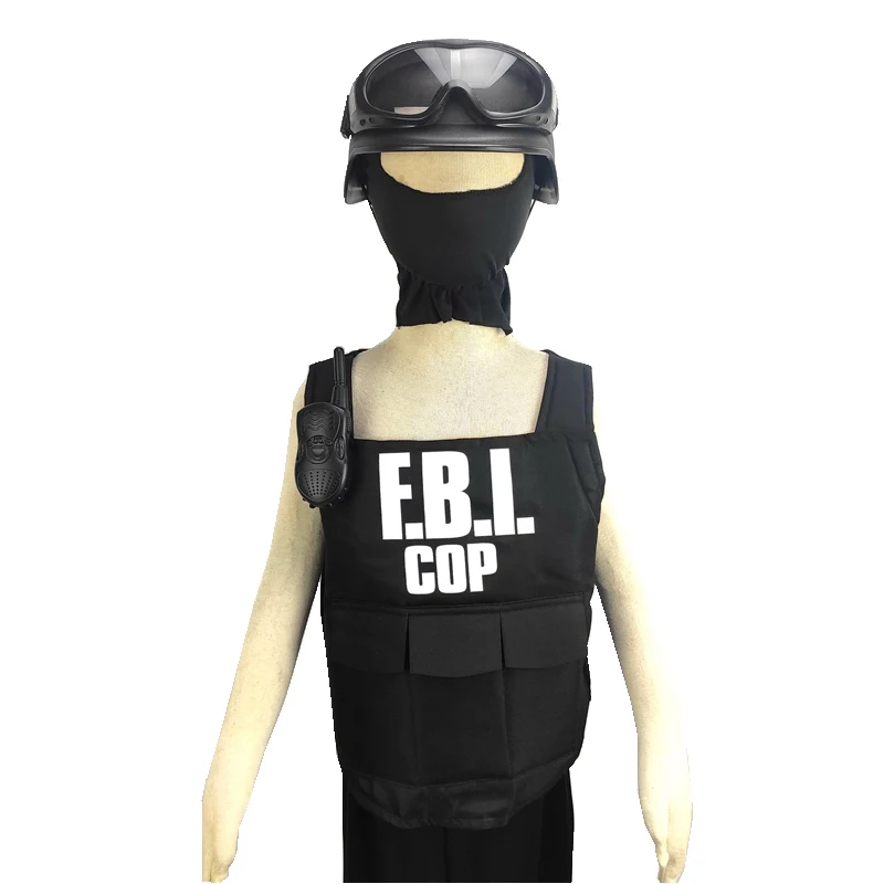 Police Uniform Bulletproof Vest Helmet Costume Fancy Dress Outfit Children Police Costume 3-9years for Cosplay