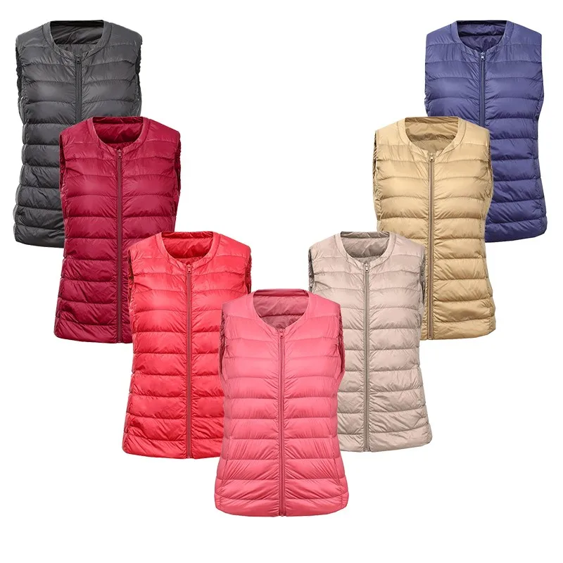 Wipalo Plus Size Sleeveless Women Ultra Thin Down Vest Jacket Ultra Light White Duck Down Coat Pockets Solid Outerwear S-7XL