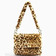 

Winter Warm Faux Fur Shoulder Bag Female Animal Print Leopard Crossbody Bag Famous Brand Large Capacity Tote Christmas Gift