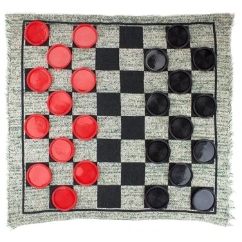 

Giant 3-In-1 Checkers and Mega Tic Tac Toe with Reversible Rug - Indoor/Outdoor Jumbo Board Games for Family Fun & Parties