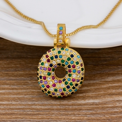 A-Z 26 Letters CZ Zirconia Pendant Necklace for Women Cute Rainbow Initials Name Necklace Fashion Party Wedding Jewelry