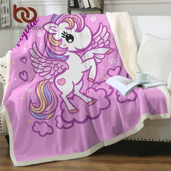

BeddingOutlet Cartoon Unicorn Blanket For Bed Kids Pink Blanket Girly Sherpa Fleece Blanket Star Rainbow Mantas De Cama Dropship
