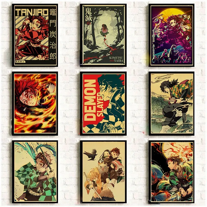 Ретро Demon Slayer: Kimetsu No Yaiba Tanjirou Nezuko Аниме Манга настенный плакат для гостиной