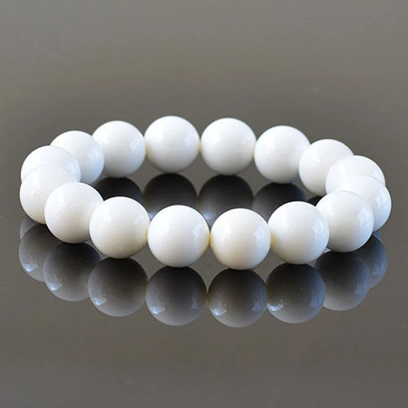 MOROW Fashion Handmade Cool Natural White Tridacna Round Beads Stone Bracelets Beaded Elastic Rope Bracelet Women Men Jewelry (3)