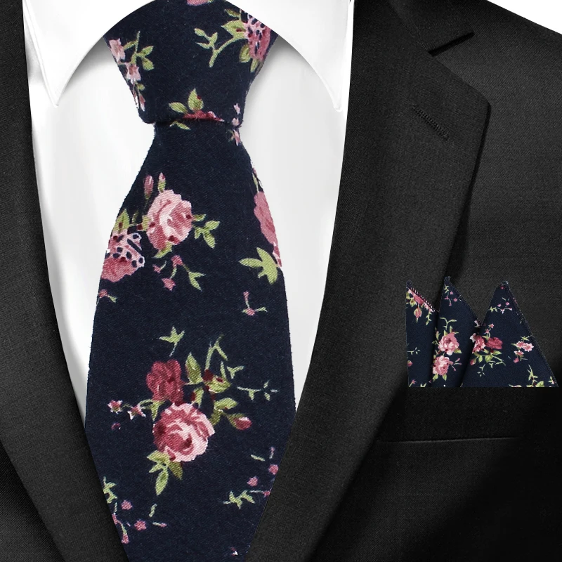 Новые повседневные Цветочные хлопковые галстуки и карманные Квадратные наборы цветочный принт тонкий галстук для мужчин s шеи галстук-платок 6 см тонкие галстуки