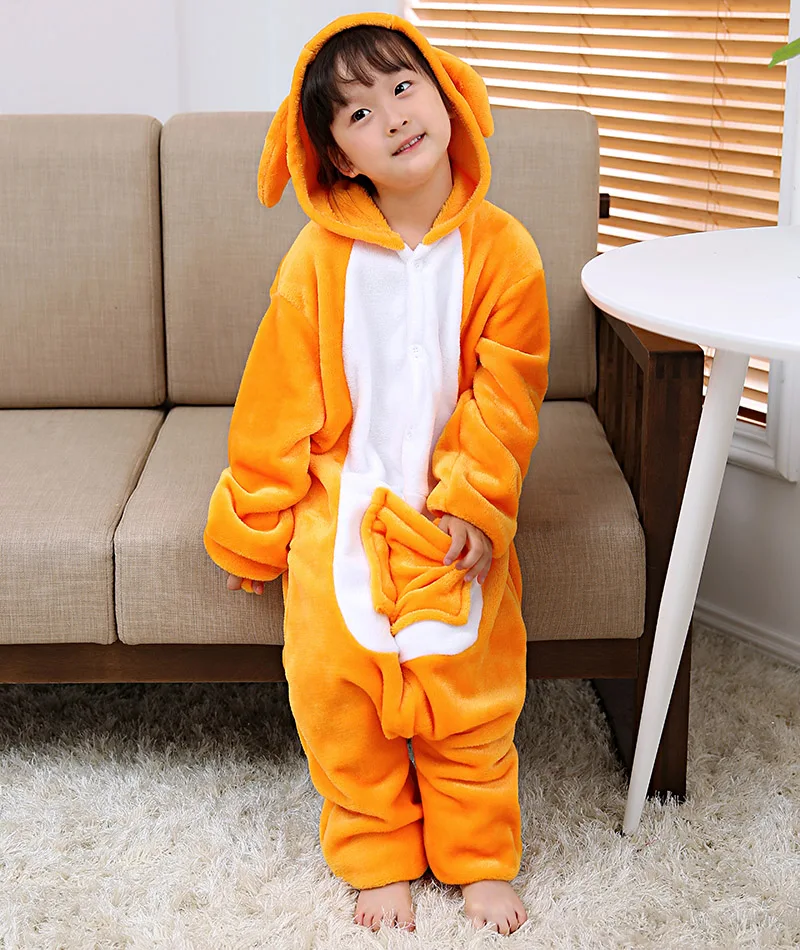 Кигуруми пижамы кенгуру Детские пижамы с животными для мальчиков и девочек Милая Пижама для малышей Комбинезоны зимняя одежда для сна с длинными рукавами