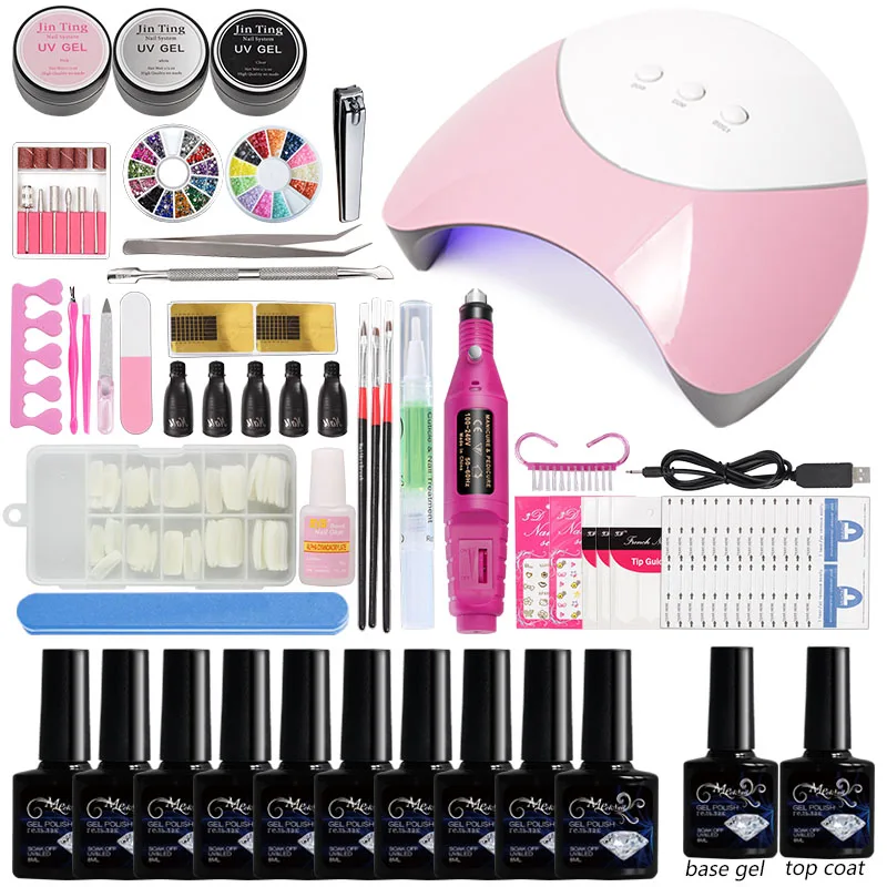 36w lamp 10 gel set 36 Вт/48 Вт/80 Вт УФ светодиодная лампа, акриловый набор для маникюра, педикюра, строительный полигелевый набор, набор для дизайна ногтей, поставки для профессионалов - Цвет: 36w lamp 10 gel set