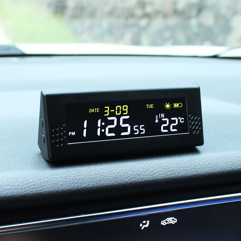 Solar Windshield Car Digital Clock Driving Time Reminder Smart Switch No Wiring High Precision LCD Digital Watch Car Accessorie