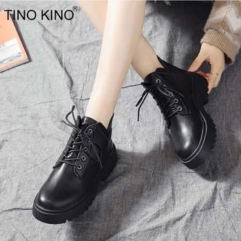 

Women Ankle Boots Ladies Shoes Pu Leather Platform Fashion Lace Up Female Cool Casual Boots Woman Winter Autumn Shoe 2020