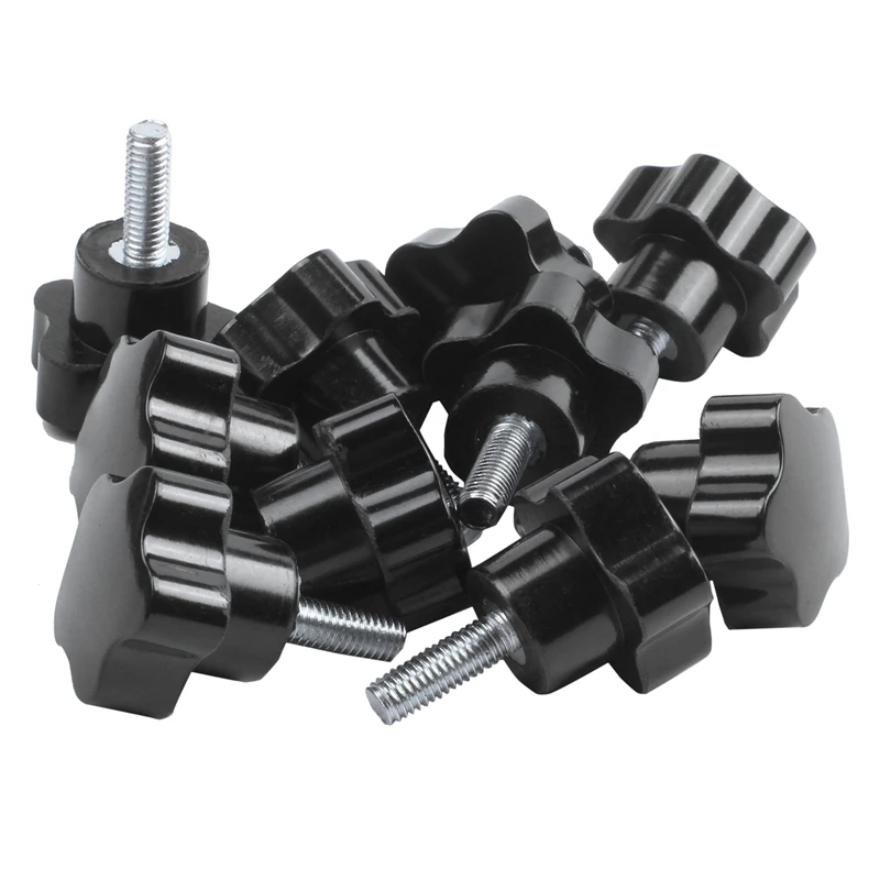 

10x Black M5x15mm Male Thread Screw Star Head Cap Clamping Knob Grip
