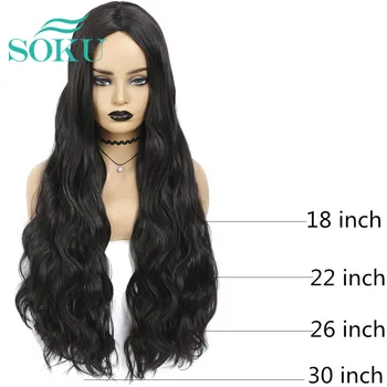 

SOKU Synthetic Natural Brown Color Daily Style 18-30inches Long Body Wave Hair Middle Part For Black Women Heat Resistant Fiber