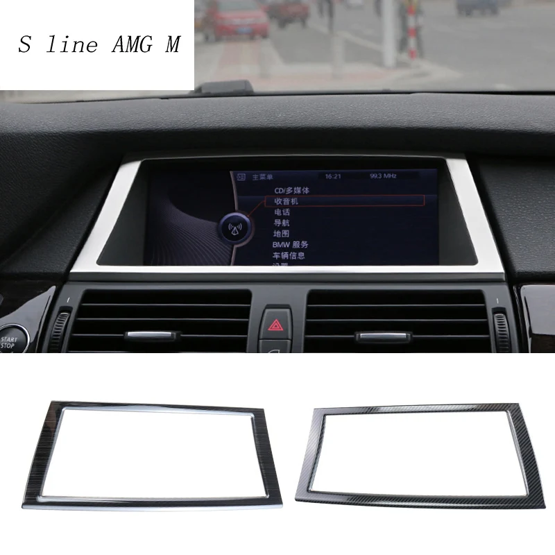 

Car Styling Carbon fiber Navigation Decorative Frame Strip Covers Stickers Trim For BMW X5 X6 E70 E71 Interior auto Accessories