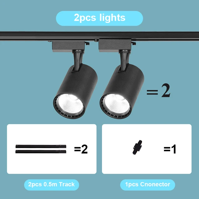 Set Ceiling Led Track Light Spotlights COB Track Lighting Wall Rail Spot Lights System 20/30/40W Clothing Shop Home Lamp 220V 2PCS Black Body-Set