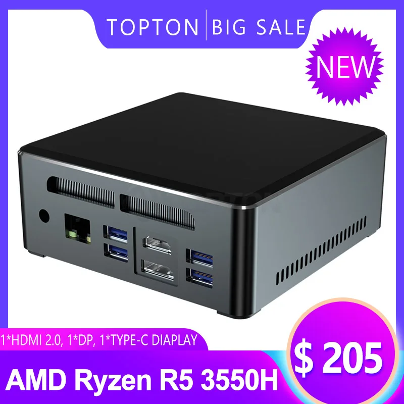 Topton Топ продажа мини ПК AMD Ryzen R5 3550H R7 2700U Vega 10 Графический домашний офис игровой