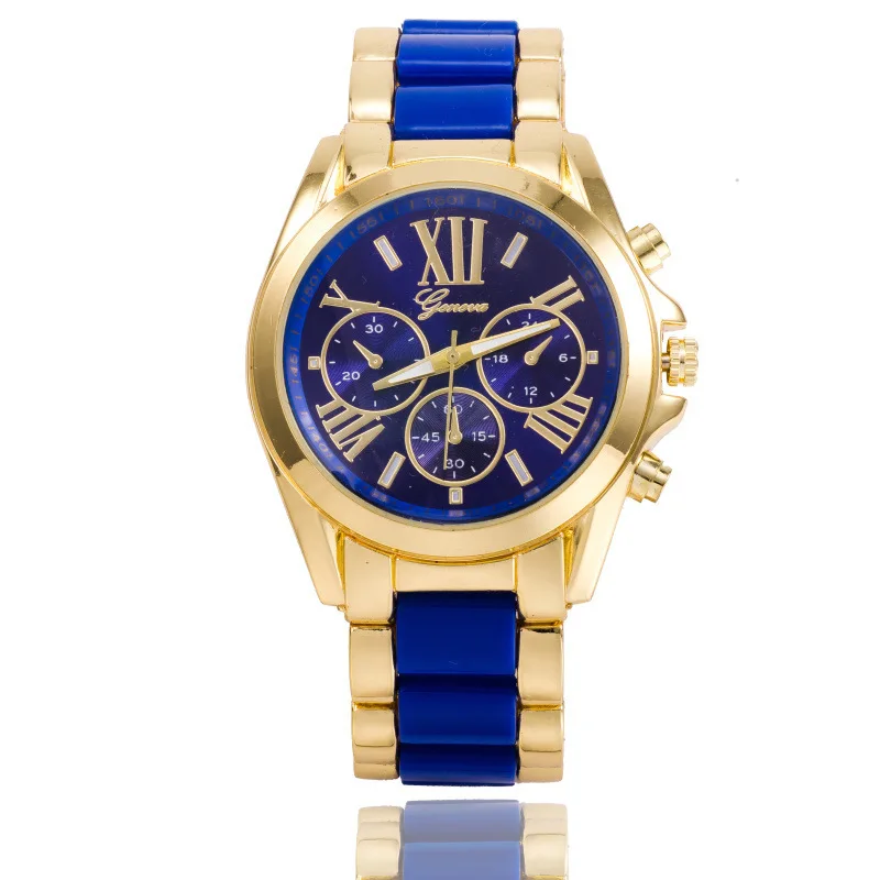 

Geneva Men Steel Watch Fake Three-Eyed Six-pin Alloy Roman Numerals Casual Quartz Watch