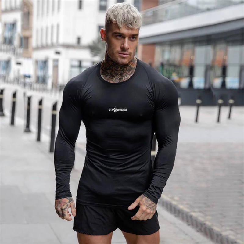

New Casual Fashion Workout Bodybuilding Fitness Men's Long Sleeve T-shirt Breathable Autumn and Winter Trend Slim Sports T Shirt