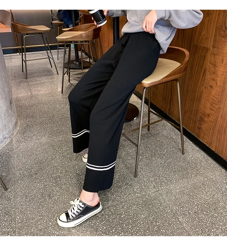 Jielur осень Pantalones Mujer Cintura Alta НОВЫЕ шикарные обтягивающие свободные трикотажные джоггеры женские широкие черные Простые штаны