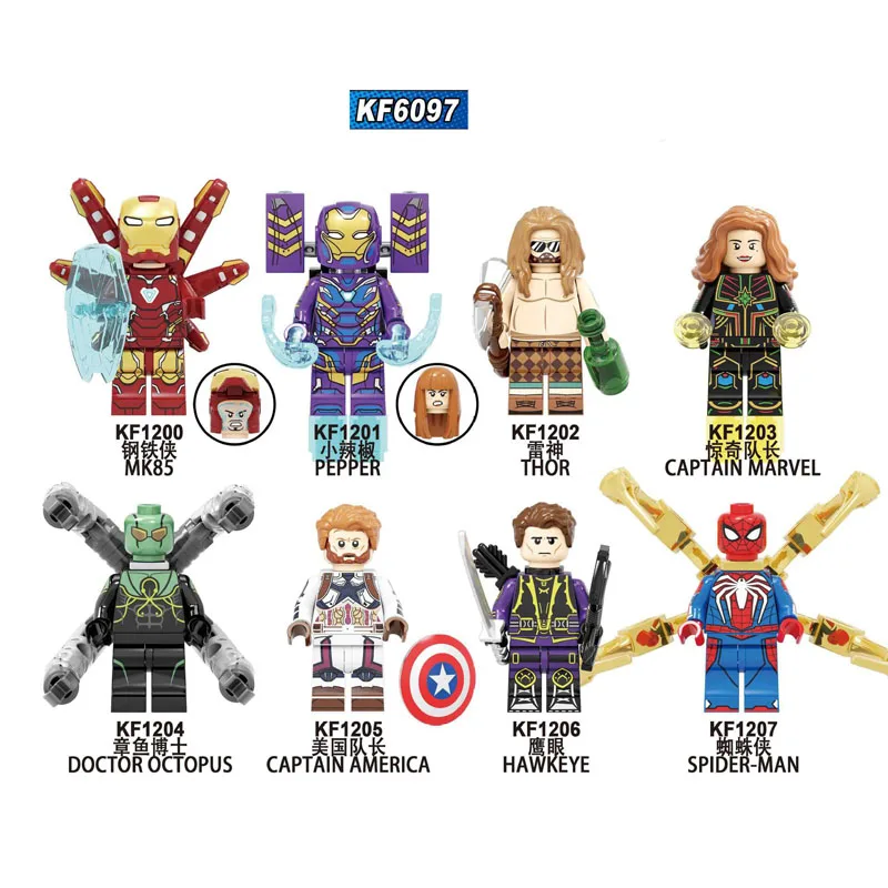 

KF6097 Building Blocks Super Heroes Bricks MK85 Thor Doctor Octopus Pepper Captain America Spider-Man Figures Toys For Children