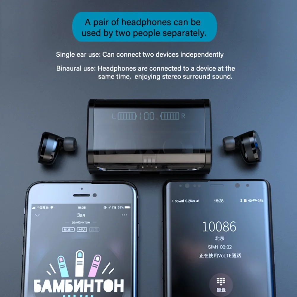 Светодиодный дисплей питания, Bluetooth наушники, TWS, стерео, бизнес, Bluetooth гарнитура, беспроводные наушники с 4000 мАч зарядным устройством