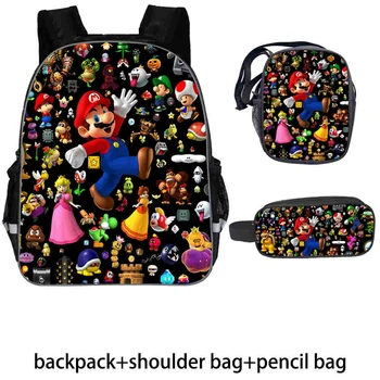 

3 PCS/Set Mario Bros Sonic Backpack Printed Kids School Backpack Teenager Boy Cartoon Children School Bags Girls Bookbag Mochila