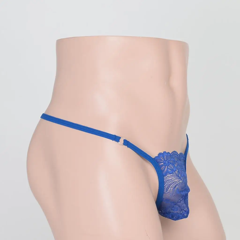 Men's Hot Red Lace Flower T-Back Underwear Low-rise Man Bikini G-String Thong Briefs Gay Apparel