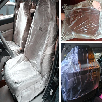 

E-FOUR 100PCS Car Disposable Plastic Seat Covers Vehicle Protector Mechanic Valet Pet Seat Covers Car Steering Wheel Universal