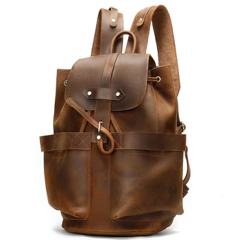 

BOLEKE vintage crazy horse genuine leather backpack bag mochilas escolares para adolescente meninas backpack school women man