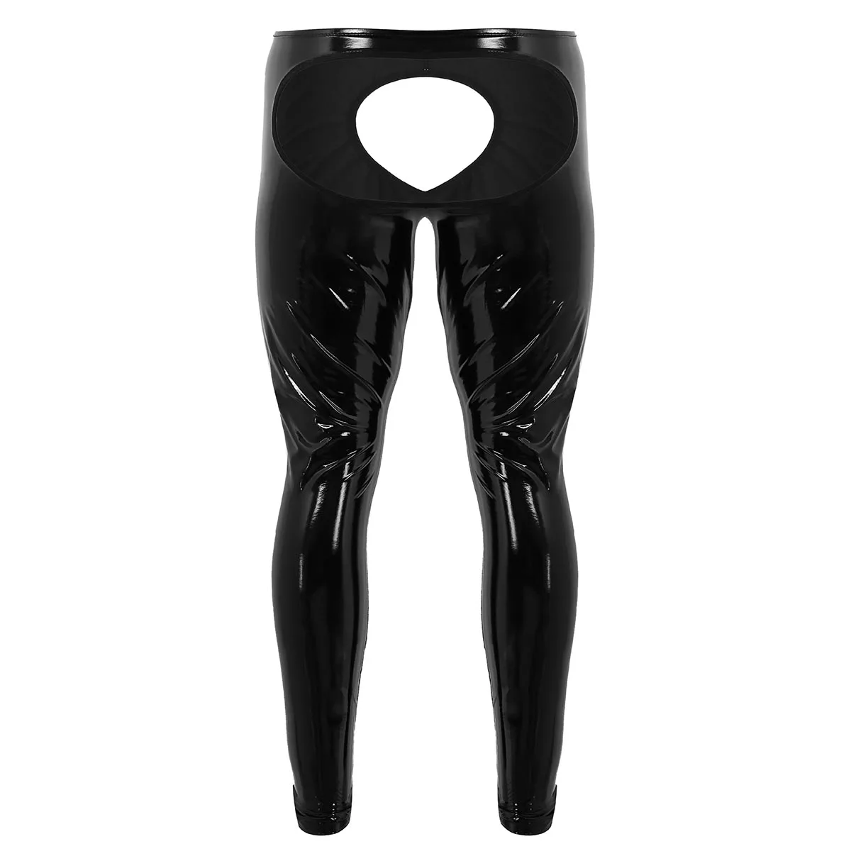 Sexy Gay Fetish Erotic Lingerie Mens Latex Pants Shiny Wetlook Patent Leather Underwear Open Crotch Porno Leggings Tight Trouser