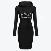 2021 Spring And Autumn Dresses For Women Hooded Sweatshirt Knee-Length Dress Long Sleeve Camp Collar Pocket Casual Sport Simple