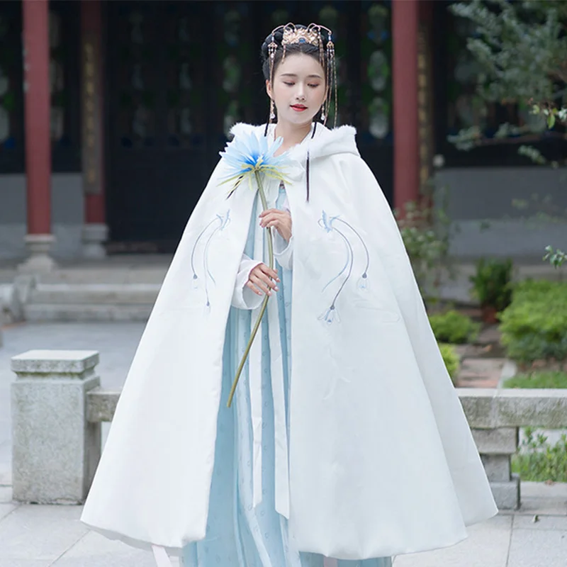 Вышивка Hanfu плащ для женщин народное представление одежда осень и зима пальто дамы с капюшоном фестивальный рейв наряд DC3443