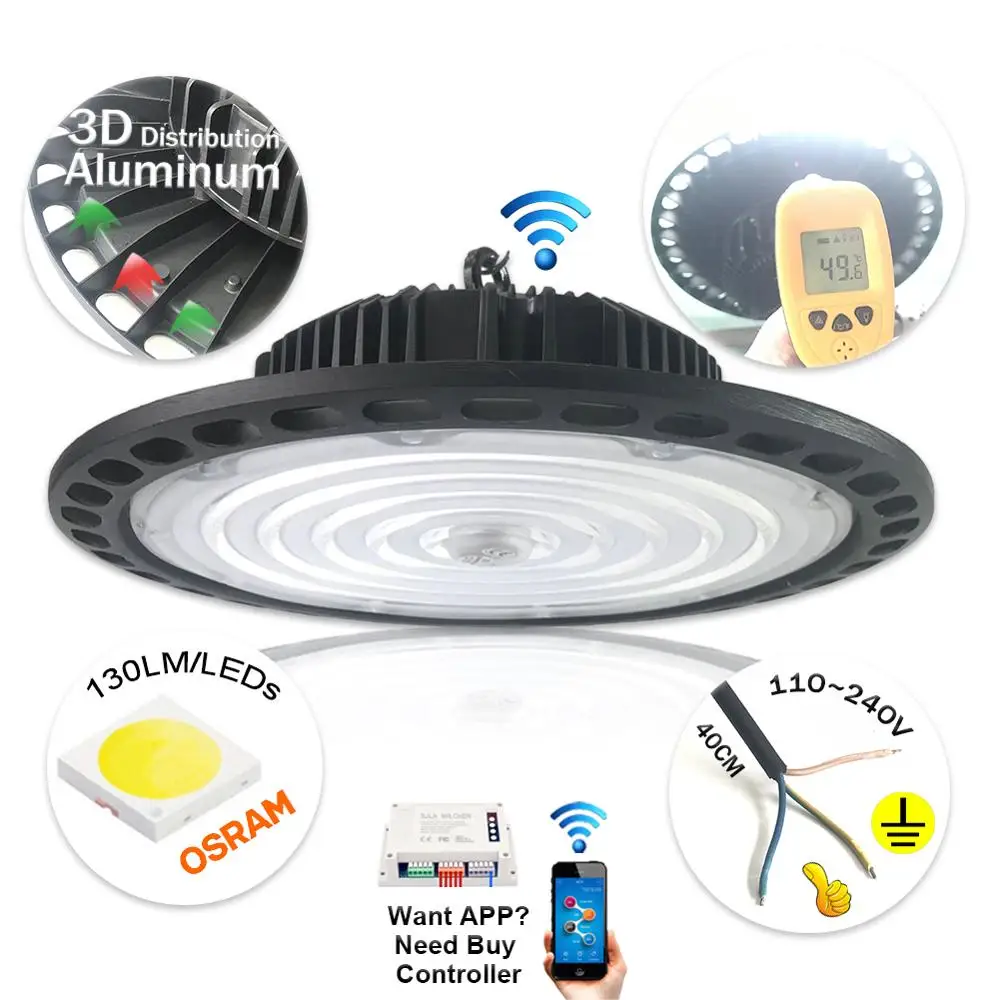 APP Wifi Led High Bay Light 85-265V Bulb Warranty 5 Years Garage Lamp UFO Industrial Warehouse Workshop Stadium Supermarket