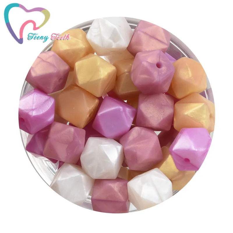 

Teeny Teeth 50 PCS Metallic Colors Gold Pink White 14-17 MM Geometric/Hexagon Silicone DIY Teething Necklace Hexagon Beads