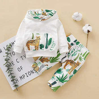 

Spring Autumn Children Boys and Girls Casual Long Sleeve Aniaml Print Hoodie Sweatshirt Tops+Pants Sets