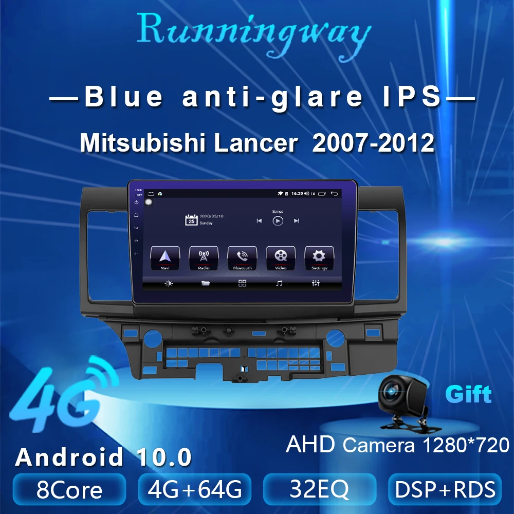 Runningway Android10.0 5G автомобильный DVD для Mitsubishi Lancer 2007 2012 4G + 64G Автомобильный Радио