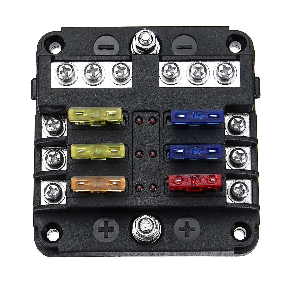 

12V 32V Plastic Cover Fuse Box Holder M5 Stud With LED Indicator Light 6 Ways Blade for Auto Car Boat Marine Trike