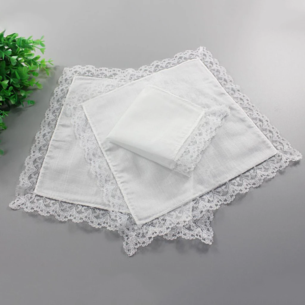  20 Pieces Blank White Cotton Hankies Pocket Squares for Women Wedding Bridal Handkerchief Crochet L