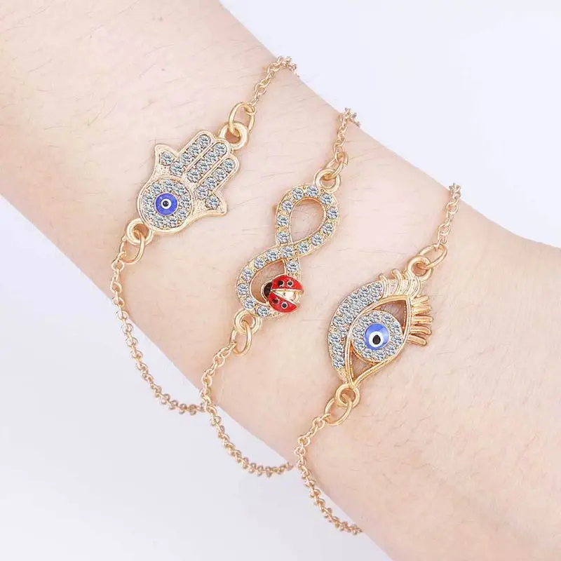 

Turkey Fatima Hand Hamsa Charm Blue Evil Eye Protect Bracelet Good Luck Jewelry DXAA