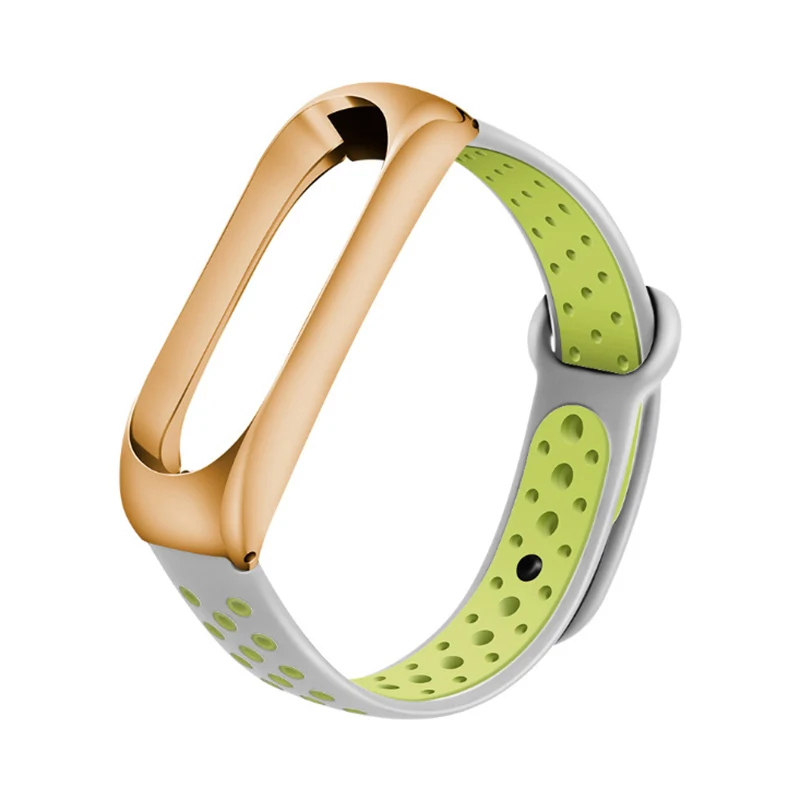 G gray apple green BOORUI mi Группа 4 металлической застежкой Нержавеющая сталь пояс из материала для Xiaomi mi группа 4 3 силиконовый двойной Цвет Correa mi band 3 ремень - Цвет: G gray apple green