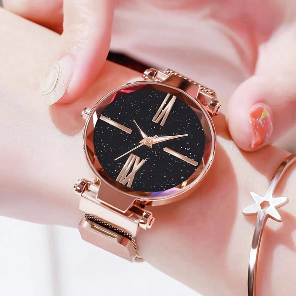 Женские часы Montre Femme сетчатые магнитные звездное небо часы роскошные женские часы римский циферблат кварцевые наручные часы Relogio Feminino