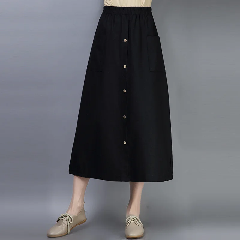 

2019 New Style Korean-style Cotton Linen da ma qun Women's A- line Half-length Skirt