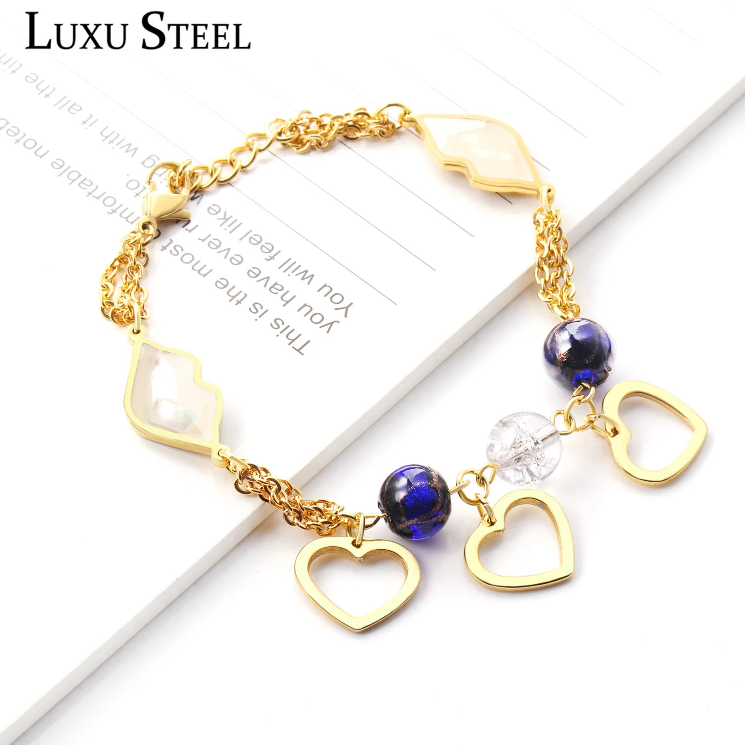 LUXUSTEEL новый синий глаз и имитация жемчуга Омаров застежка цепи браслеты для