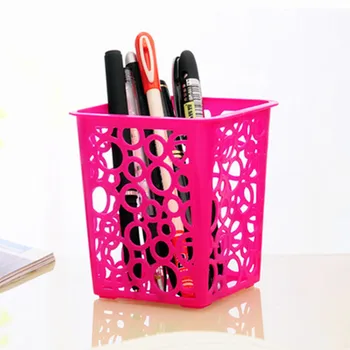 

Square pen container hollowed desktop sorting storage basket stationery storage box sundry basket Mini desktop trash can