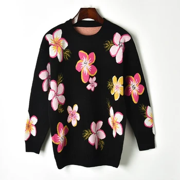 

SONDR Printed Knitted Pullovers Sweater Loose Fit Round Neck Long Sleeve Women New Fashion Tide Spring Autumn 2020