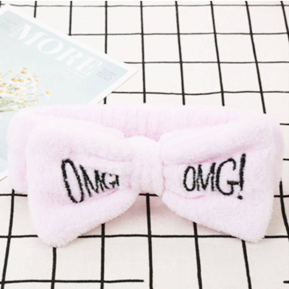 2019 Новинка OMG буквы коралловый флис мытье лица ободок с бантиком для женщин