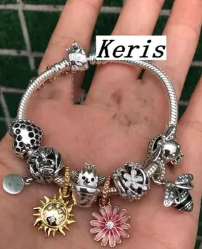 

2020 Limited New High Quality 1:1 100%925 Sterling Silver Chrysanthemum DIY Sun String Bracelet