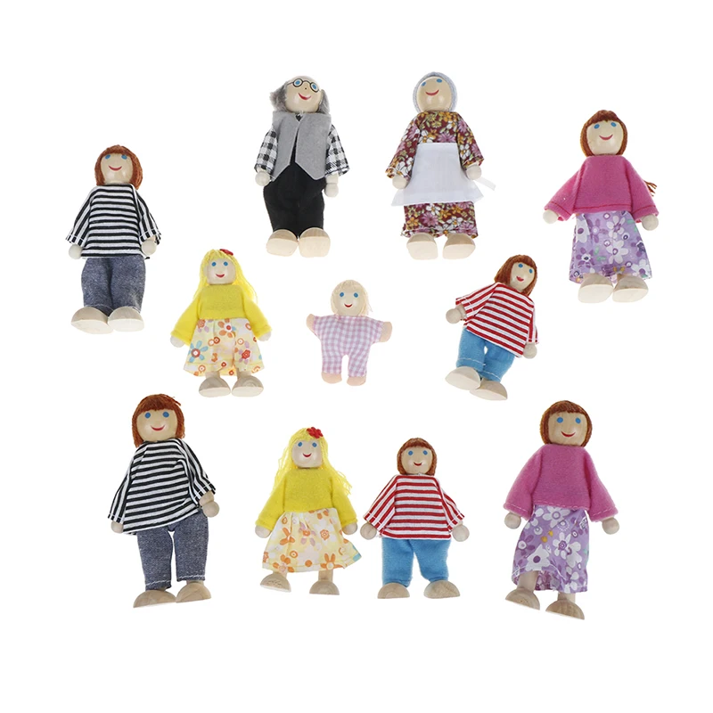 Small Wooden Happy Dollhouse Family Dolls Toy Set Figures Dressed Characters Children Kids Playing Doll Gift Kids Pretend Toys mini figure toys,mini dolls toys,action figures toys