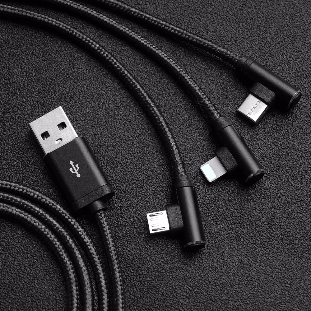 ORICO 90 градусов USB кабель 3 в 1 освещение тип-c Micro данных USB кабели для Xiaomi iPhone X 8 7 6 быстрая зарядка зарядное устройство провод шнур