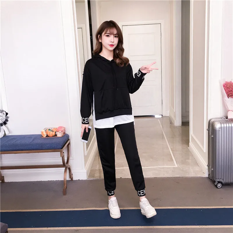 

2019 Autumn New Style Two-Piece Casual Retro Hong Kong Flavor WOMEN'S Suit Korean-style Fashion Handsome Online Celebrity Hoodie