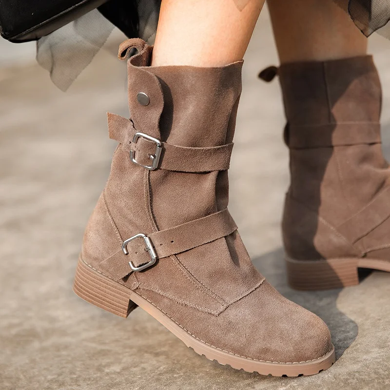 

ladies suede leather ankle boots for women platform high heels female punk women's casual shoes buckle woman short boot footwear